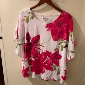 Allison Daley Pink on White Floral flowy top NWT